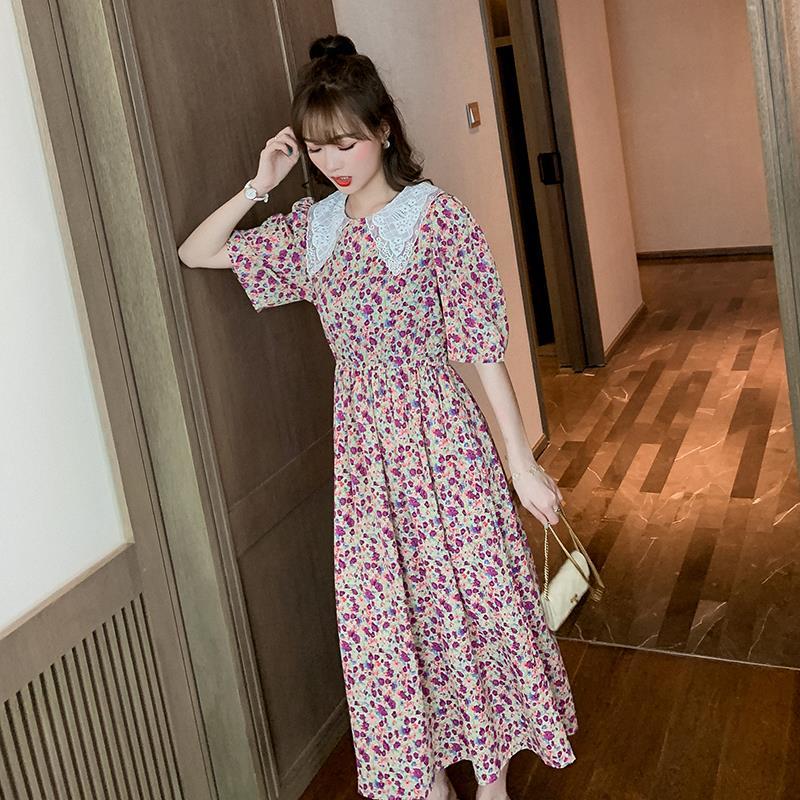 Ladies Chiffon Dress Summer Idyllic Floral Skirt Female Long Waist Waist Slimming Bottoming Dress Fabric Light and Breathable
