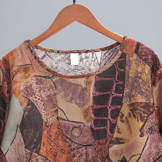 Cotton-containing Loose Large Size Retro Printing Ladies Summer Suit Casual 2021 Female