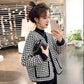 Temperament Small Fragrance Round Neck Houndstooth Short Coat Women's Spring and Autumn All-match Long-sleeved Round Neck Top