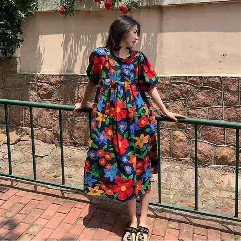 Female Casual Loose Elegant Holiday Dress Summer High Waist Slim Vintage Gentle Graceful Vacation Dress