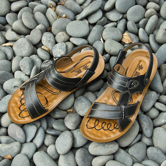Genuine Leather Sandals Summer Casual Beach Shoes Anti-slip Soft-Sole Leather Slippers