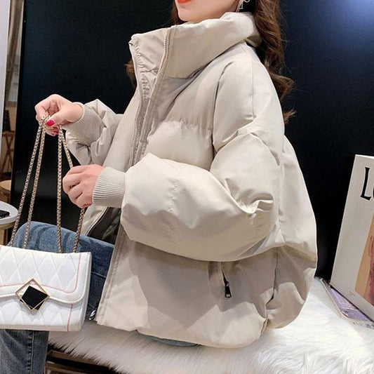 Women's Winter Solid Color Warm Cotton Coats Large Size Loose Thickened Stand Collar Wadded Jackets