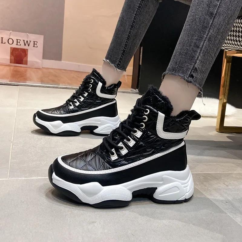 Soft Leather Leisure Pine Cake Snow Boots Winter Plus Velvet Warm Cotton Shoes Sports Shoes Casual Shoes Waterproof