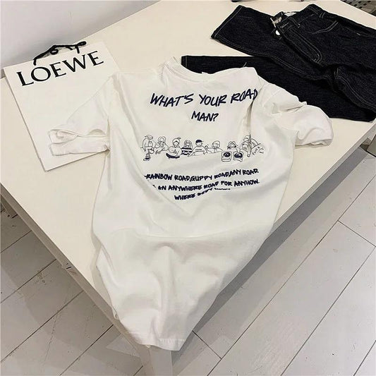Cotton Simple Breathable Tee Female Letter Pattern Embroidery T-Shirt Solid  Casual Short Sleeves Hipster  Summer Tops