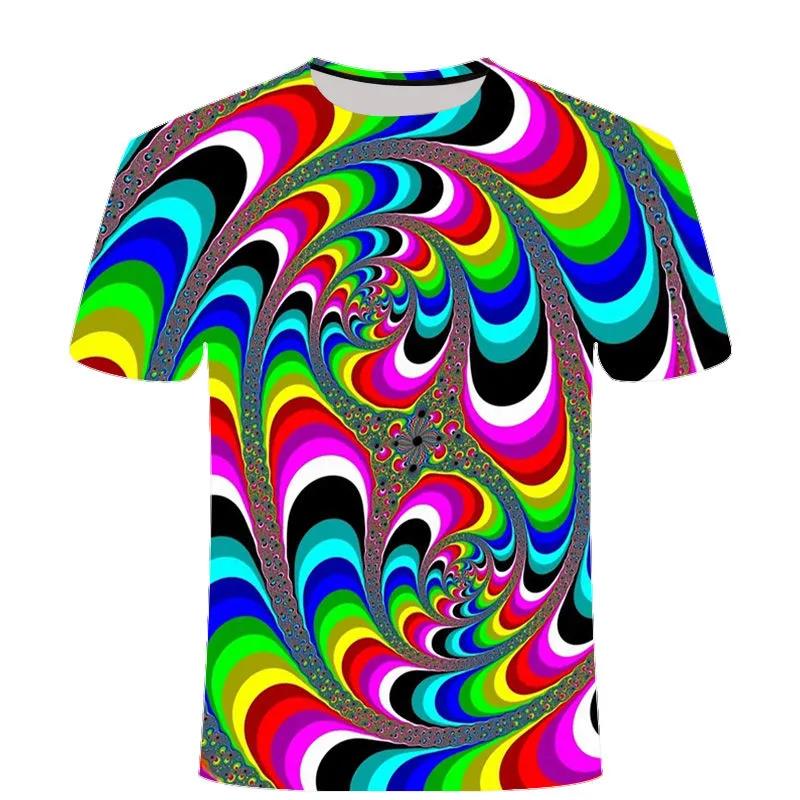 Spiral Colorful Shirt Men Tees Summer 3D Half Sleeve T-shirt Casual Breathable Pullover Personality Streetwear