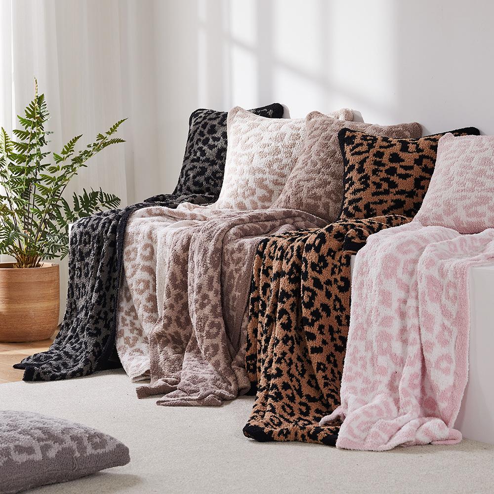 Woolen Blankets Children's Knitted Leopard Blankets Plus Fleece Throw Blankets for Kids Adult