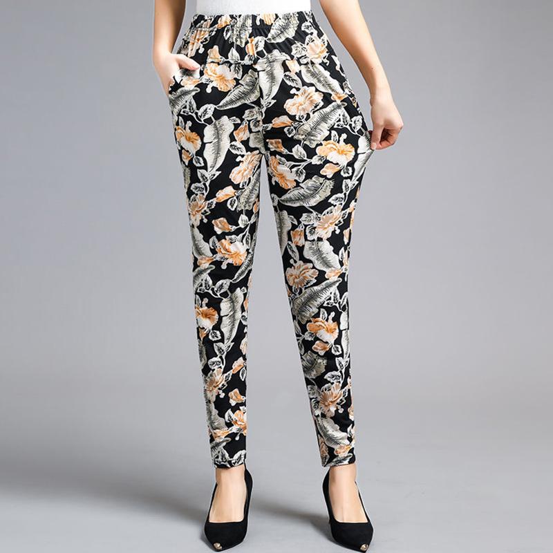 Summer Middle-aged and Elderly Women's Trousers Casual Pants High-waist Stretch Pants Middle-aged Women's Trousers Large Size Loose Pants