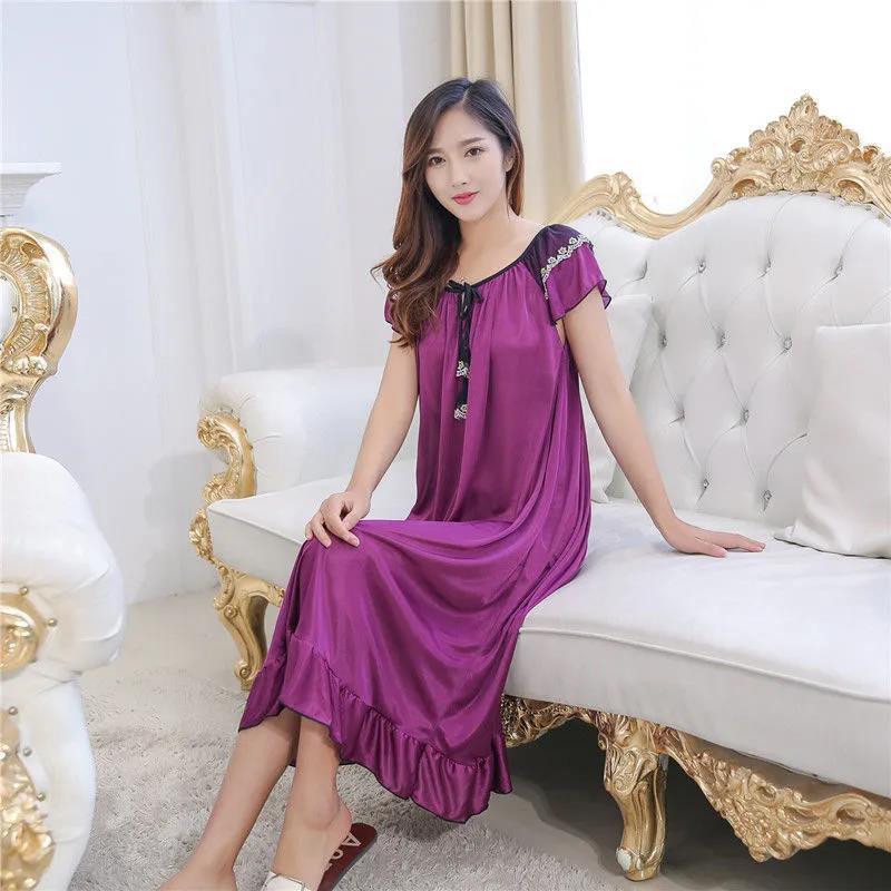Large Size M-6XL Pajamas Women's Summer Dress Ruffle Solid Color Daily Wear Nightdress