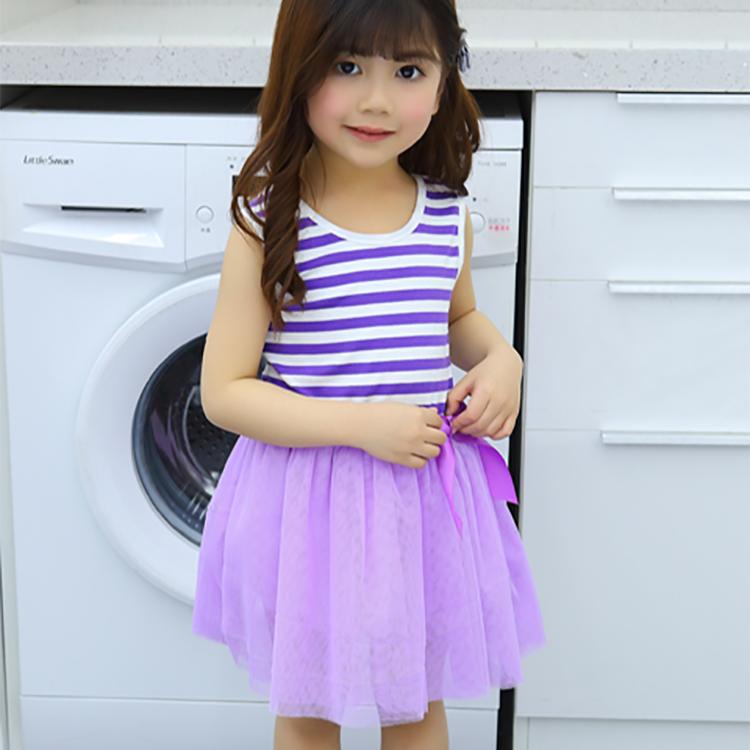 Girls Kids Rainbow Striped Tutu Dress Princess Sleeveless Mesh Dresses Summer Casual