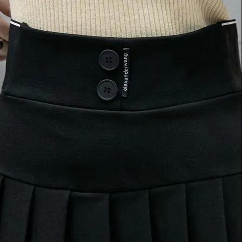 Black Pleated Skirt Spring and Autumn Design Letter Belly Elastic High Waist Skirt A-line Skirt