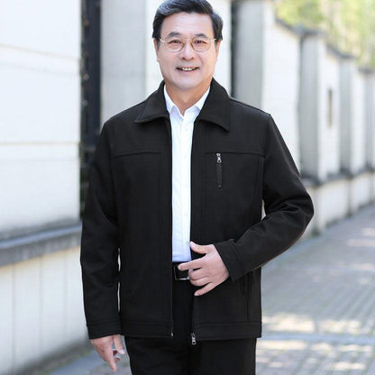 Middle-aged and Elderly Men's Jacket Dad Wear Spring and Autumn Thin Jackets for The Elderly Middle-aged Lapel Men's Clothing