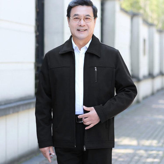 Middle-aged and Elderly Men's Jacket Dad Wear Spring and Autumn Thin Jackets for The Elderly Middle-aged Lapel Men's Clothing