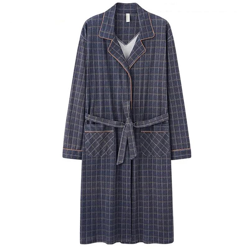 Antarctic Pajamas Men's Cotton Bathrobe Spring and Autumn Long Section Cotton Thin Section Dressing Gown Pajamas Men's Japanese Summer Bathrobe Men