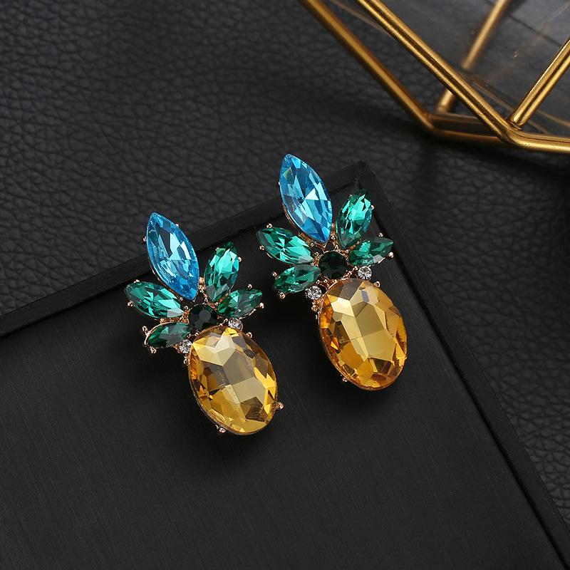 Creative Jewelry Rhinestone Crystal Pineapple Stud Earrings Personality Fruit Earrings