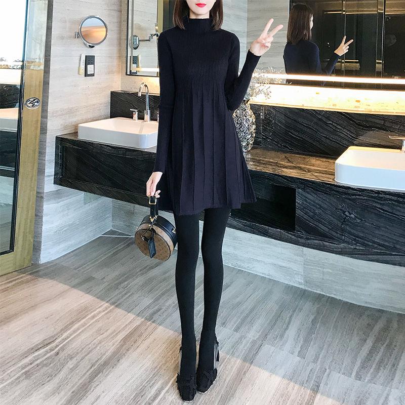 Autumn/winter Knitted Fashion Jacket Mid-length Casual Long-sleeved Sweater Half Turtleneck Solid Color Coat