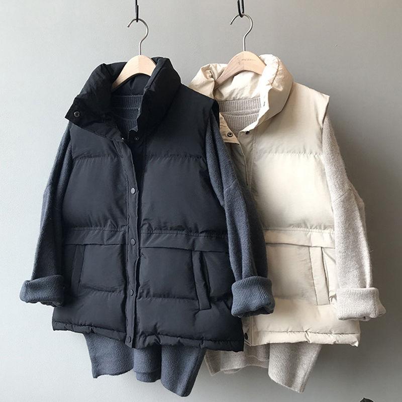Cotton Vest Women's Short Outer Wear Winter Cotton Jacket Loose Wild Waistcoat Thickened Stand-up Collar Capless Warm Jacket Sleeveless Bread Jacket