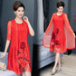 Chiffon Shirt + Dress 2pcs Suit  Women's Sun Protection Clothing Sun-Dress Mid-length Plus Size Shawl Loose Outer Chiffon Cardigan Thin Coat Beach
