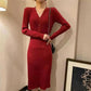 Women's Autumn and Winter Slim Long Sweater Dress Ladies Large Size Solid Color Party Elastic Knitted Dress