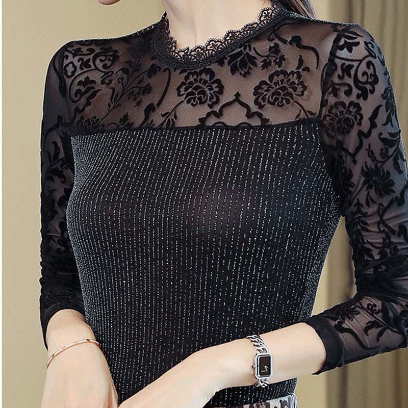 Spring and Autumn T-shirt Women's Long-sleeved Gold Velvet Bottoming Shirt All-match T-shirt