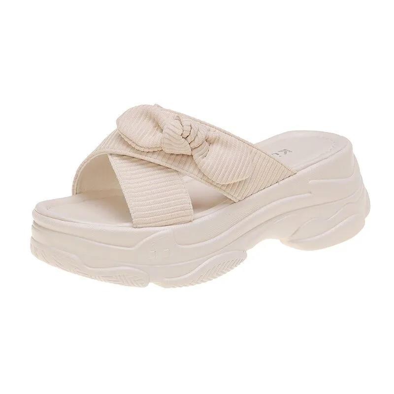 4cm Heightening Sandals and Slippers Women's Summer Outer Wear Ladies Thick Bottom Sponge Cake Temperament Sweet Wind Slippers
