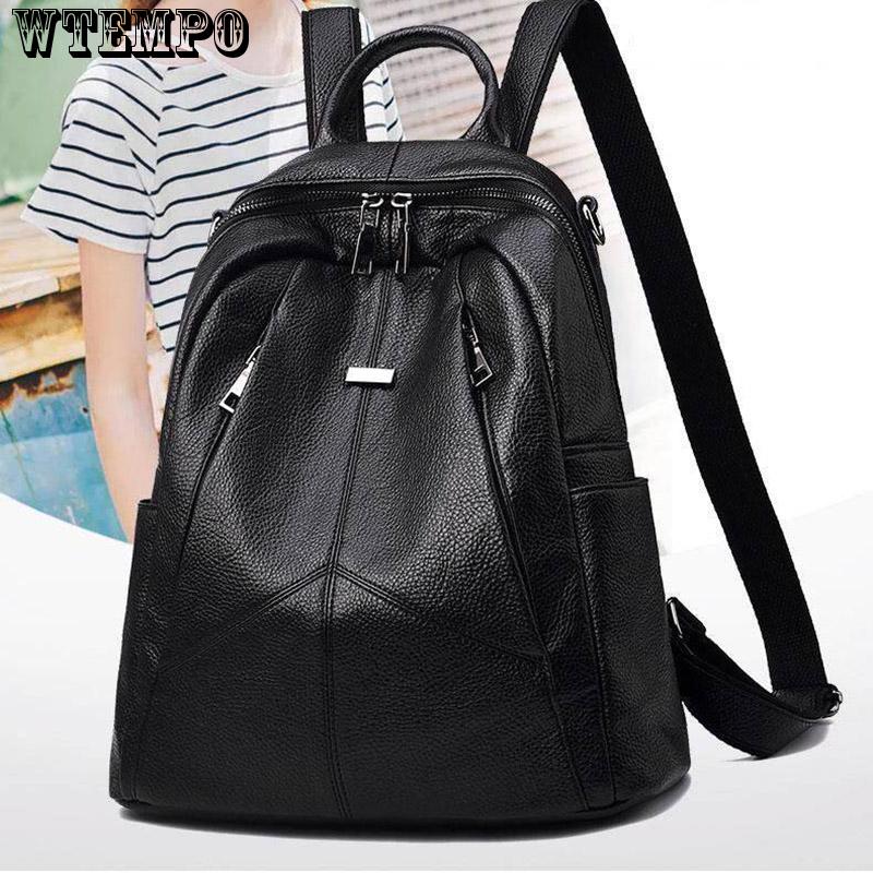 Backpack Female Trend Korean Wild Fashion Travel Bag Pu Soft Leather Lady Bag School Bag Backpack Female