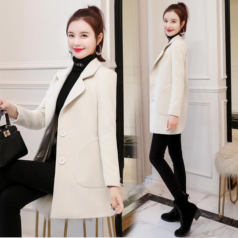 Women Coat Ladies Casual Wool & Blend Solid Color Turn-down Collar Warm Top Mujer Streetwear Outwear