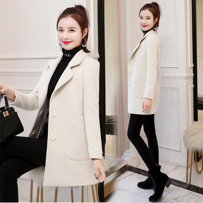 Women Coat Ladies Casual Wool & Blend Solid Color Turn-down Collar Warm Top Mujer Streetwear Outwear