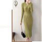 Autumn and Winter Fashion Padded Sweater Skirt Mid-length Over The Knee V-neck Knitted Dress Slim Inner Base Bag Hip Skirt