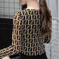 Spring and Autumn Women's Long-sleeved V-neck Slim Bottoming Shirt Printed Top