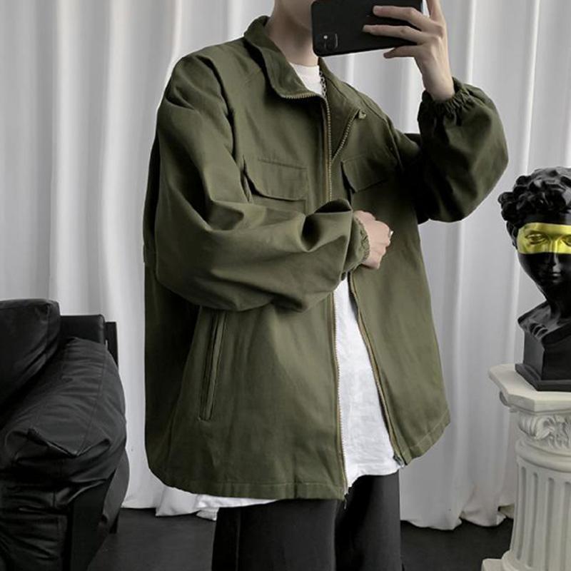 Tooling Jacket Men's Spring and Autumn Korean Style Trendy Handsome Top Ins Tide Brand Loose Hong Kong Style Stand Collar Jacket
