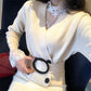 Vintage V-neck Slim Cardigan Sweater Women's Short Loose Knit Sweater Short Cardigan Coat with Belt