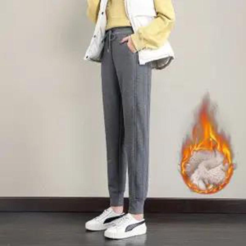 Thin Casual Plus Velvet Sports Pants Female Students Autumn and Winter Wear Harem Pants Korean Loose Black Thickened Women's Pants