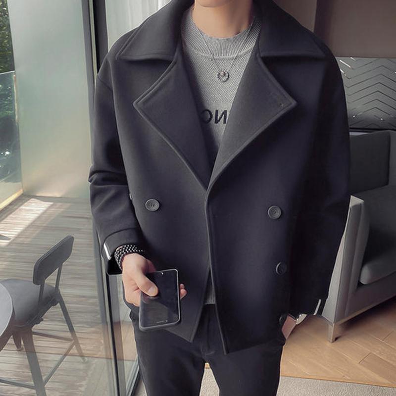 Men's Trench Coat Autumn and Winter Woolen Short Thickened Jacket British Style Korean Style Trendy Handsome Jacket