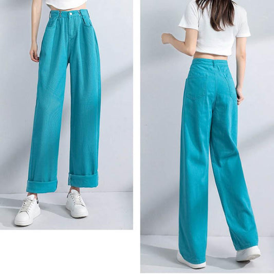 Wide-legged Jeans Spring and Autumn High Waist Straight Loose Slim Vertical Mopping Pants