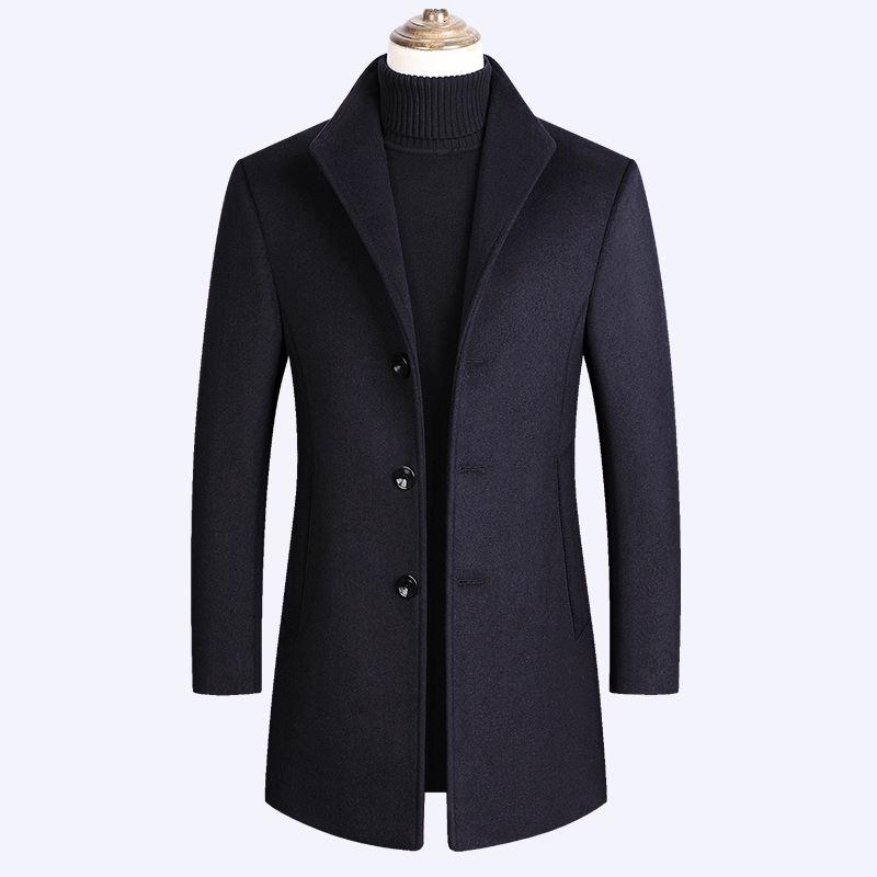 Winter Wool Jacket Men's Wool Coat Casual Slim Collar Wool Coat Men's Long Cotton Collar Trench Coat