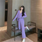 2PCS Women's Solid Color Suit Autumn and Winter Knitted V-neck Cardigan Jacket + Casual Straight Wide Leg Pants Two-piece Suit Loose Casual Sets