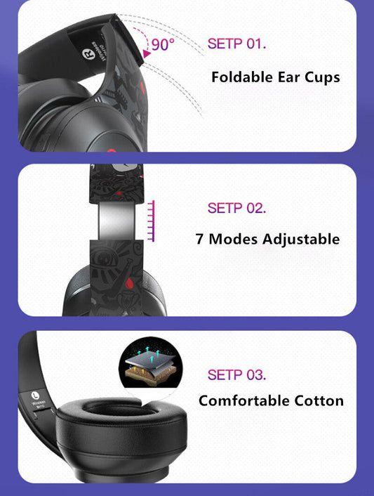 Colorful Light Wireless Headphones Bluetooth 5.0 Gaming Hifi Stereo Noise Canceling Headset with Mic
