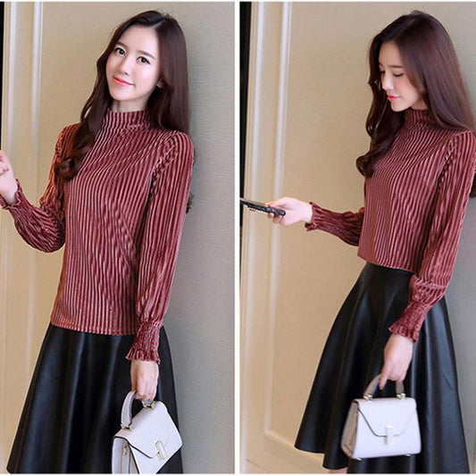 Women's Bottoming Shirt Long-sleeved Autumn Gold Velvet Small Shirt Autumn and Winter T-shirt Warm Jacket Temperament Inside