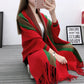 Thicken and Increase Cashmere Feel Long Tassel Shawl Knitted Cardigan Striped Sweater Coat Warm Wrap Women Spring and Autumn