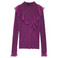 Women Sexy Lace Ruffles Base Jumper Turtleneck Solid Color Knitwear Slim Bottoming Sweaters