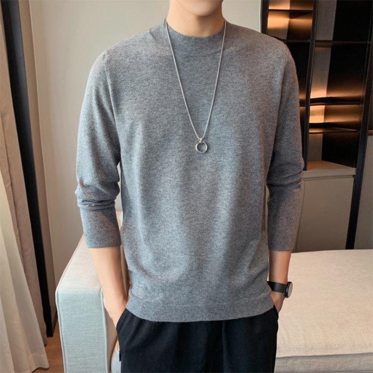 Autumn and Winter Half Turtleneck Sweater Men Loose Trend Base Sweater Casual Solid Color Sweater