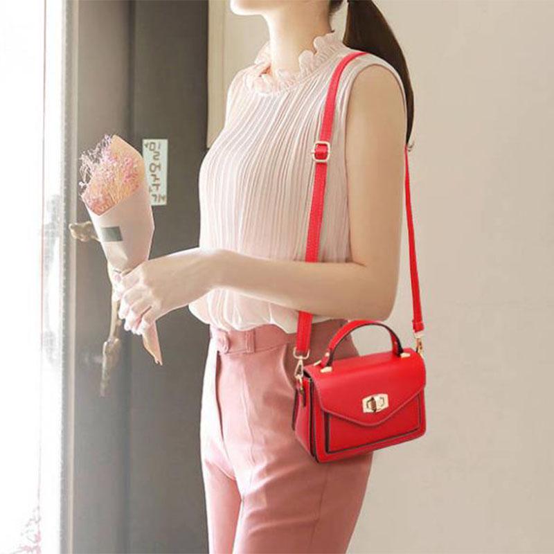 Crossbody Bag Women Solid Color Leather Anti-theft Large Capacity Wear Lock Buckle Hand Shoulder Bag