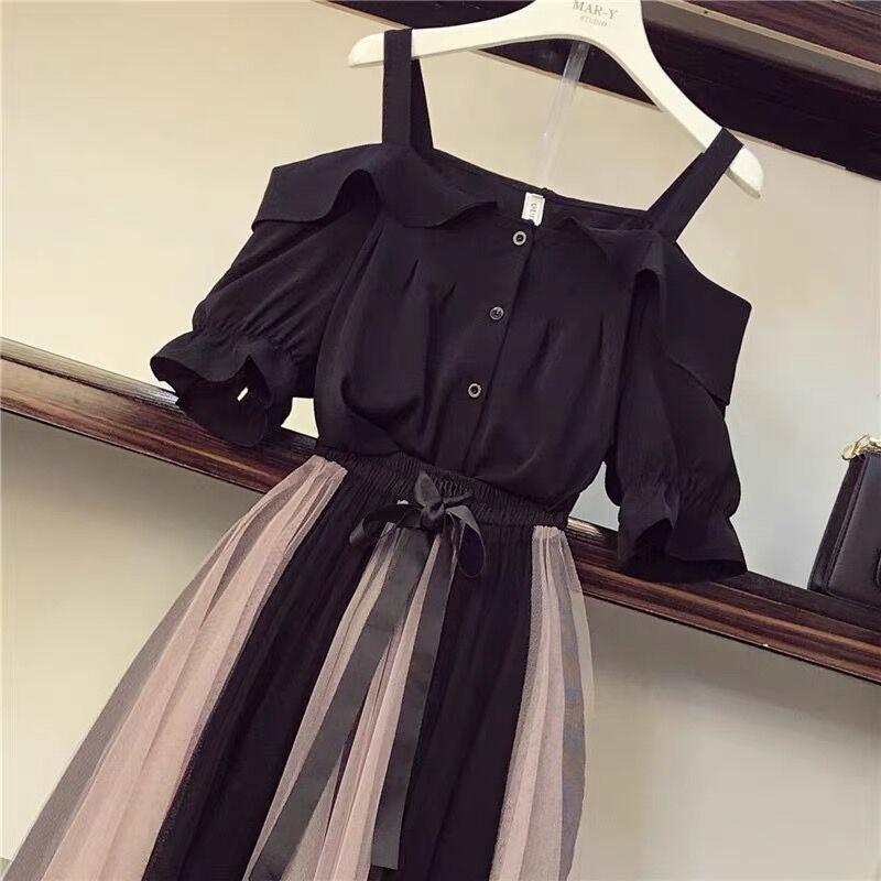 One-piece/suit Plus Size Women's Dress Slimming Mesh Dress Two-piece Suit Strapless Sling Dress A-line Dress with Waist Slimming