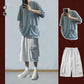 Summer Solid Color Two-piece Casual Five-point Sleeve Suit Male Student Big Pocket T-shirt Men's Seven-point Guard Pants
