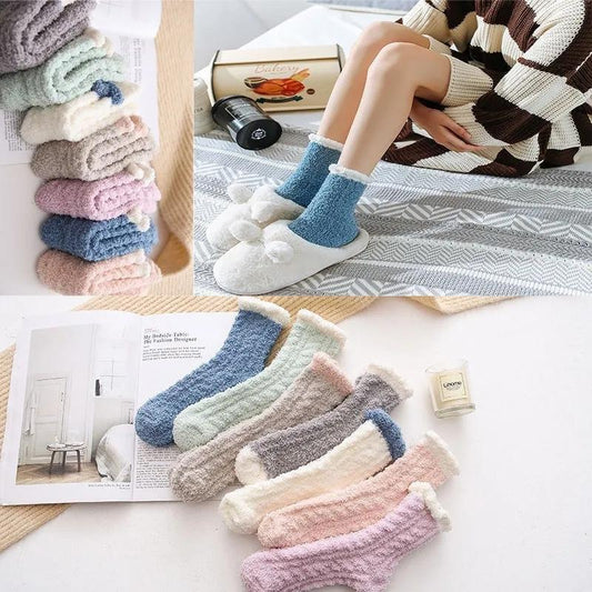5 Pairs Coral Fleece Socks Women's Thickening Fleece Sleeping Socks Autumn Winter Home Floor Plush Socks Warm Sleeping Socks