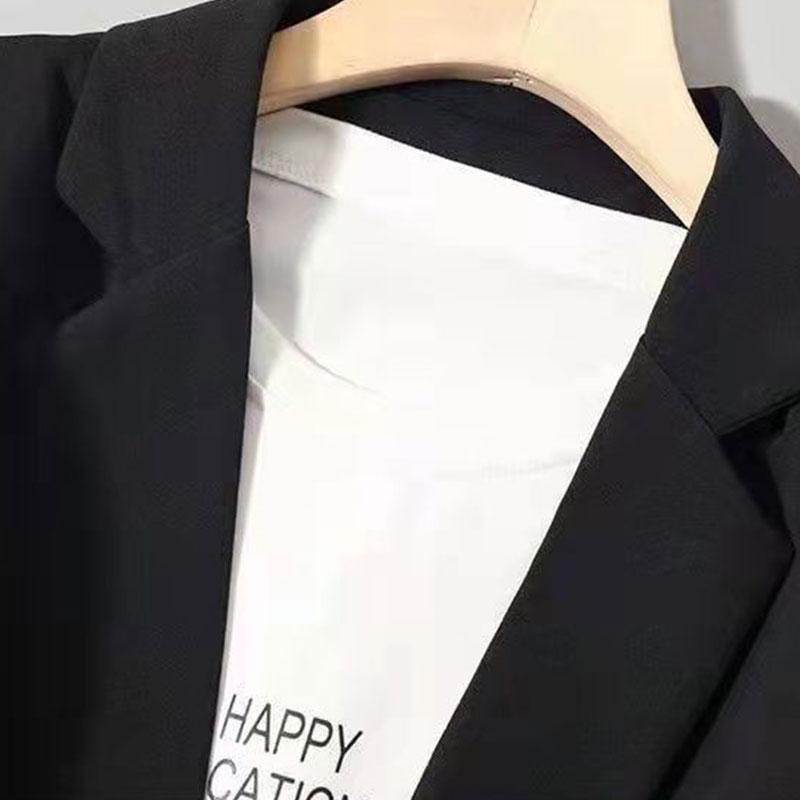 Black Suit Jacket Women's Top Spring and Autumn Temperament British Style Casual Blazer Solid Color Blazer Outwear for Ladies