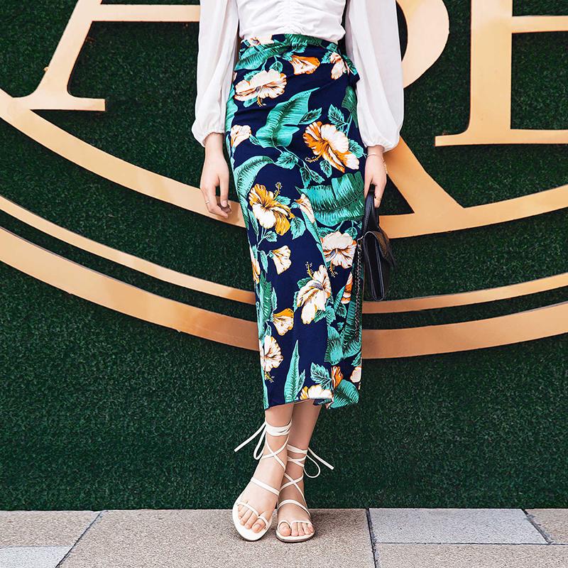 Beach Wrap Skirt Chiffon Skirt Female Summer All-match One-piece Small Floral Lace High Waist Mid-length Skirt Beach Wrap Skirt