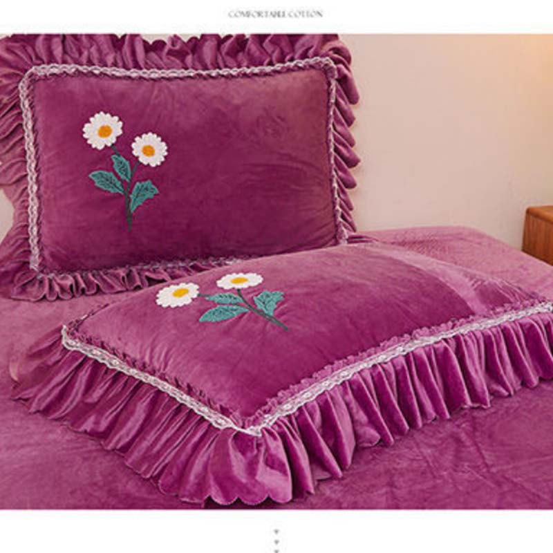 High-end Korean Version of Double-sided Milk Crystal Velvet Bed Skirt Four-piece Bed Duvet Cover Winter Thickening