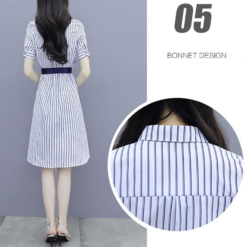 Striped Shirt Chiffon Female Dress A-line Printed Skirt with Waist and Thin Temperament