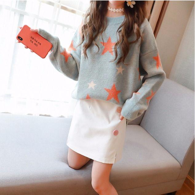 Fashion Knitted Sweater Autumn and Winter Jacquard Round Neck Pullover Sweater Women Loose